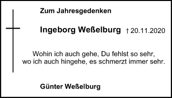 Traueranzeige von Ingeborg Weßelburg von WVW Anzeigenblätter