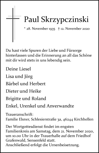 Traueranzeige von Paul Skrzypczinski von WVW Anzeigenblätter