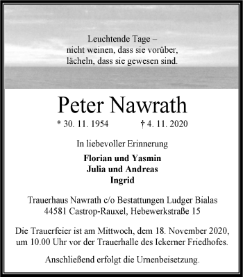Traueranzeige von Peter Nawrath von WVW Anzeigenblätter