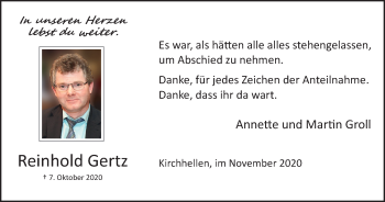 Traueranzeige von Reinhold Gertz von WVW Anzeigenblätter