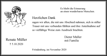 Traueranzeige von Renate Müller von WVW Anzeigenblätter