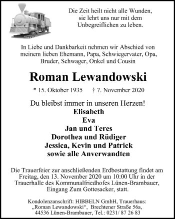 Traueranzeige von Roman Lewandowski von WVW Anzeigenblätter