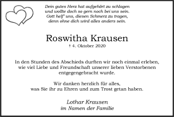 Traueranzeige von Roswitha Krausen von WVW Anzeigenblätter