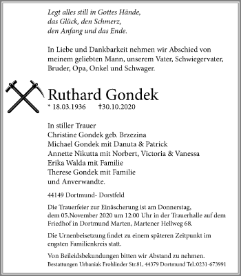 Traueranzeige von Ruthard Gondek von WVW Anzeigenblätter
