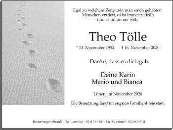 Traueranzeige von Theo Tölle von WVW Anzeigenblätter