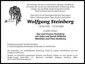 Traueranzeige von Wolfgang Steinberg von WVW Anzeigenblätter