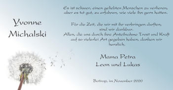 Traueranzeige von Yvonne Michalski von WVW Anzeigenblätter