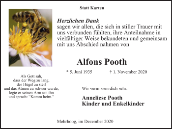 Traueranzeige von Alfons Pooth von WVW Anzeigenblätter