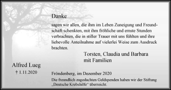 Traueranzeige von Alfred Lueg von WVW Anzeigenblätter