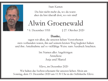 Traueranzeige von Alwin Groenewald von WVW Anzeigenblätter