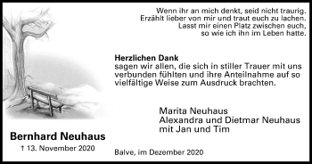 Traueranzeige von Bernhard Neuhaus von WVW Anzeigenblätter