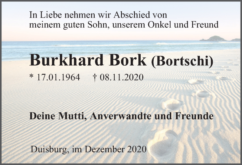  Traueranzeige für Burkhard Bork vom 05.12.2020 aus WVW Anzeigenblätter