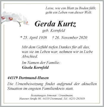 Traueranzeige von Gerda Kurtz von WVW Anzeigenblätter