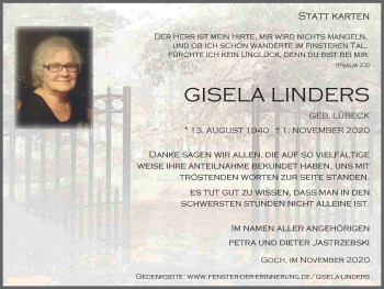Traueranzeige von Gisela Linders von WVW Anzeigenblätter