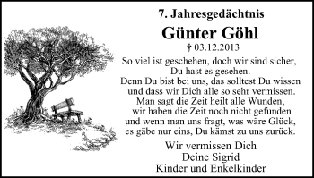 Traueranzeige von Günter Göhl von WVW Anzeigenblätter
