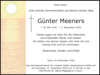 Traueranzeige von Günter Meeners von WVW Anzeigenblätter