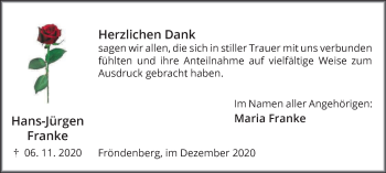 Traueranzeige von Hans-Jürgen Franke von WVW Anzeigenblätter