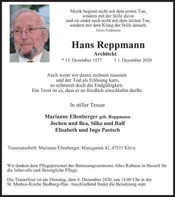 Traueranzeige von Hans Reppmann von WVW Anzeigenblätter