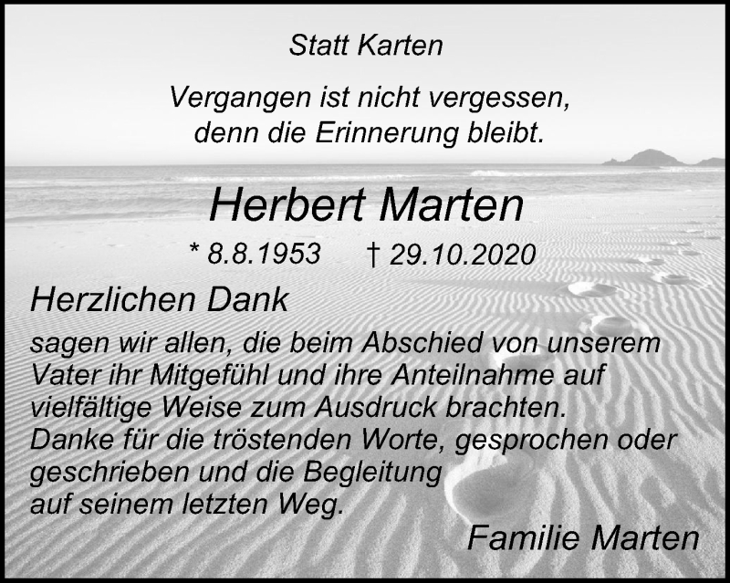  Traueranzeige für Herbert Marten vom 02.12.2020 aus WVW Anzeigenblätter