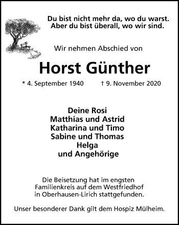 Traueranzeige von Horst Günther von WVW Anzeigenblätter