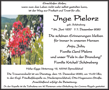 Traueranzeige von Inge Pielorz von WVW Anzeigenblätter