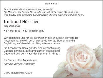 Traueranzeige von Irmtraud Hölscher von WVW Anzeigenblätter