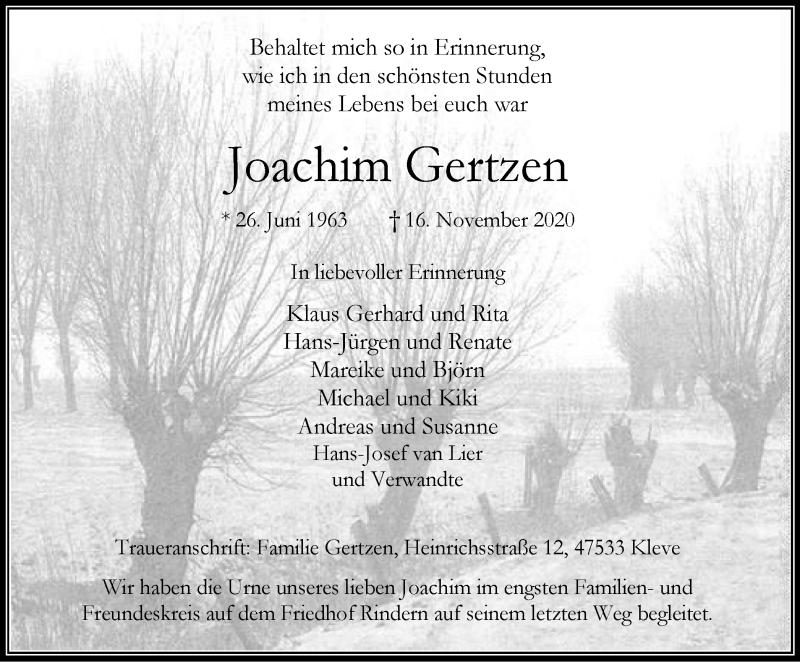 Traueranzeige für Joachim Gertzen vom 05.12.2020 aus WVW Anzeigenblätter