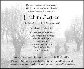 Traueranzeige von Joachim Gertzen von WVW Anzeigenblätter