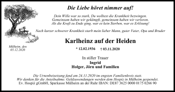 Traueranzeige von Karlheinz auf der Heiden von WVW Anzeigenblätter