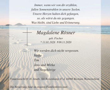 Traueranzeige von Magdalene Rösner von WVW Anzeigenblätter
