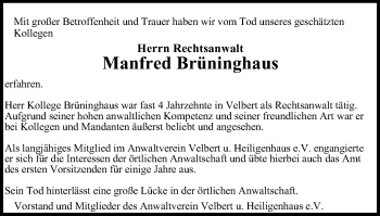 Traueranzeige von Manfred Brüninghaus von WVW Anzeigenblätter