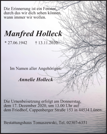 Traueranzeige von Manfred Holleck von WVW Anzeigenblätter