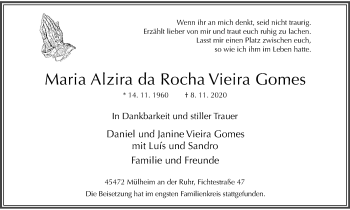 Traueranzeige von Maria Alzira da Rocha Vieira Gomes von WVW Anzeigenblätter