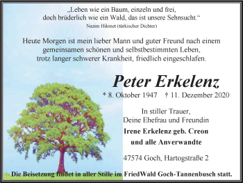 Traueranzeige von Peter Erkelenz von WVW Anzeigenblätter