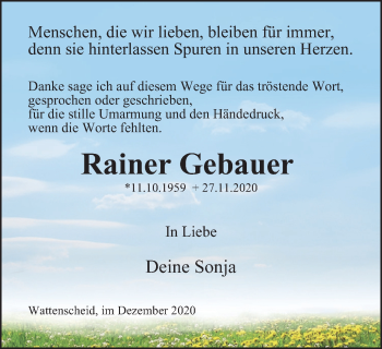 Traueranzeige von Rainer Gebauer von WVW Anzeigenblätter