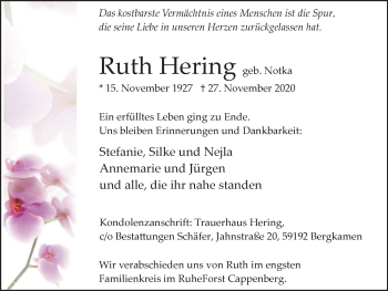 Traueranzeige von Ruth Hering von WVW Anzeigenblätter