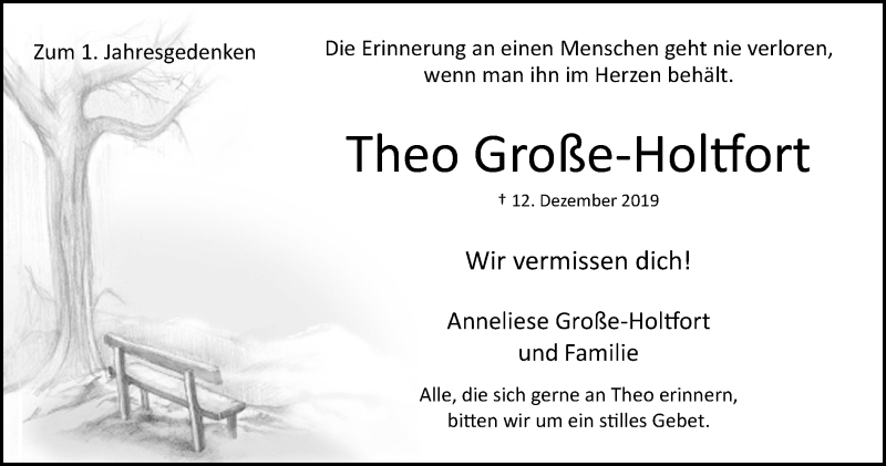  Traueranzeige für Theo Große-Holtfort vom 09.12.2020 aus WVW Anzeigenblätter