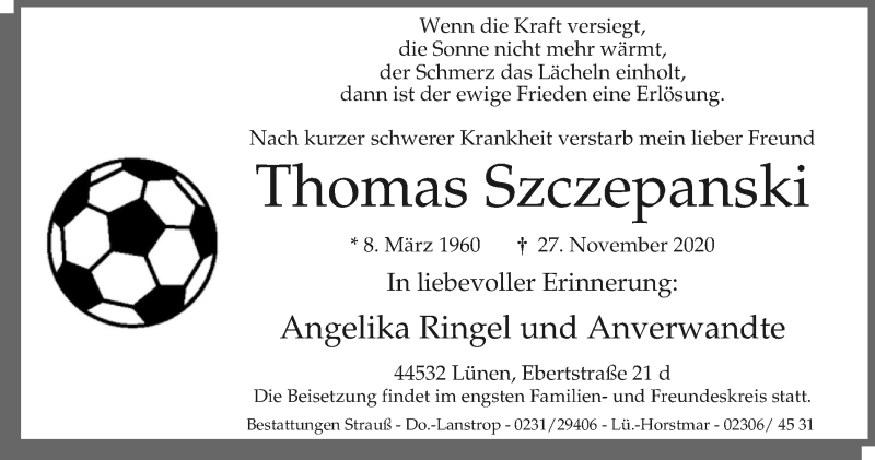  Traueranzeige für Thomas Szczepanski vom 05.12.2020 aus WVW Anzeigenblätter