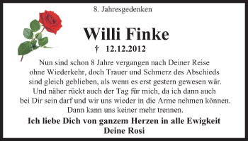 Traueranzeige von Willi Finke von WVW Anzeigenblätter