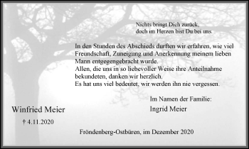 Traueranzeige von Winfried Meier von WVW Anzeigenblätter