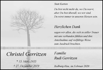 Traueranzeige von Christel Gerritzen von WVW Anzeigenblätter