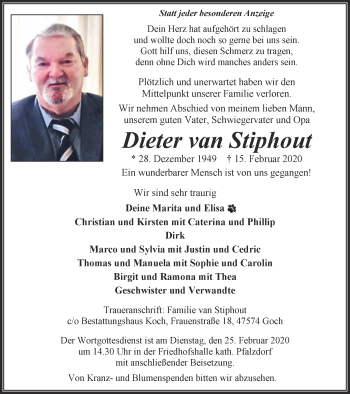 Traueranzeige von Dieter  van Stiphout von WVW Anzeigenblätter