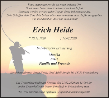Traueranzeige von Erich Heide von WVW Anzeigenblätter
