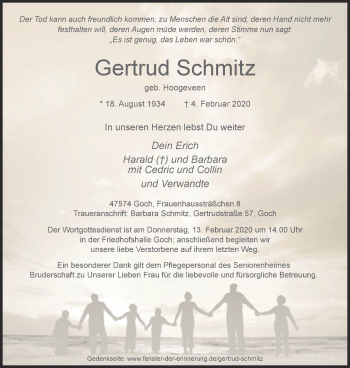 Traueranzeige von Gertrud Schmitz von WVW Anzeigenblätter