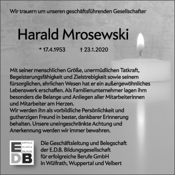 Traueranzeige von Harald Mrosewski von WVW Anzeigenblätter