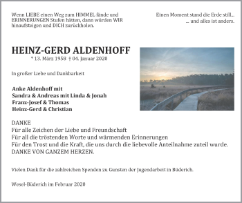 Traueranzeige von Heinz-Gerd Aldenhoff von WVW Anzeigenblätter