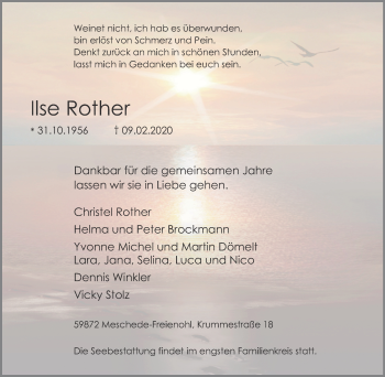Traueranzeige von Ilse Rother von WVW Anzeigenblätter