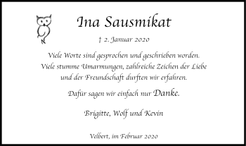Traueranzeige von Ina Sausmikat von WVW Anzeigenblätter