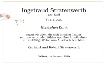 Traueranzeige von Ingetraud Stratenwerth von WVW Anzeigenblätter