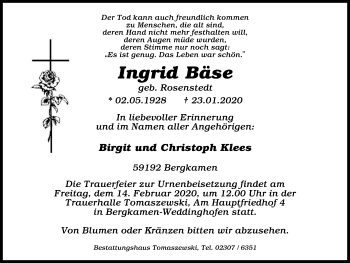 Traueranzeige von Ingrid Böse von WVW Anzeigenblätter